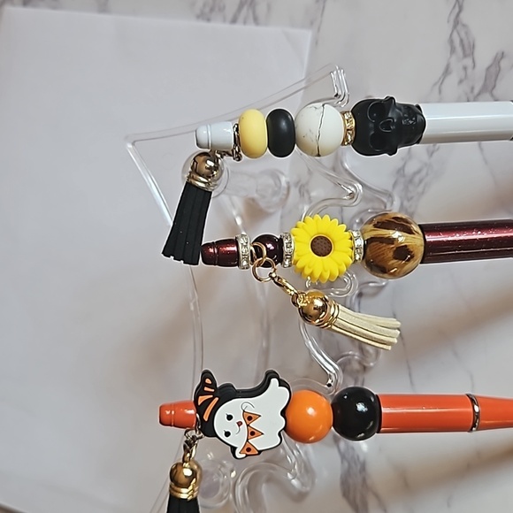 Hand Crafted Set of 3 beaded Pens Fall, Halloween, Floral design  Handmade Gifts - Picture 12 of 17